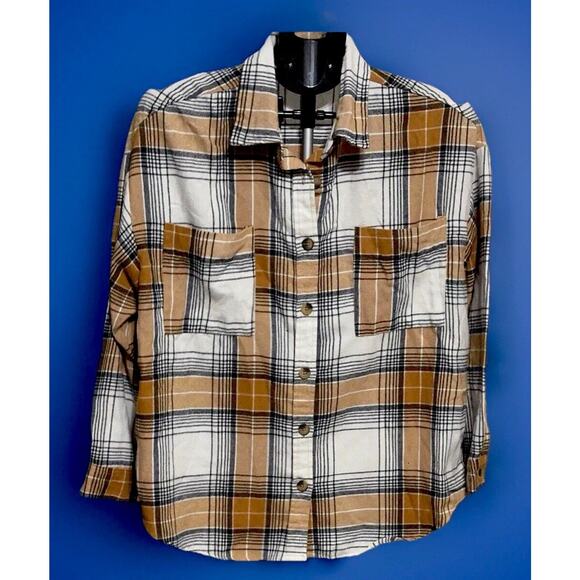 No Comment Women’s Flannel Shirt Gold Brown Size Large - Picture 1 of 5